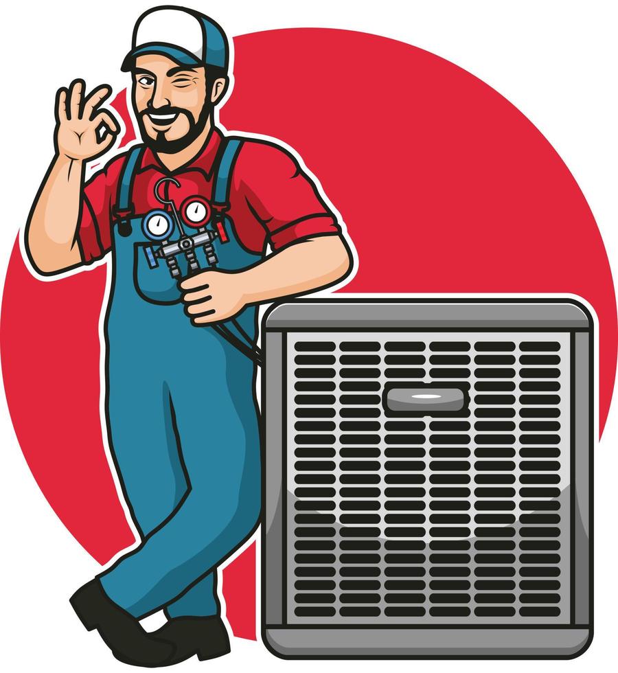 HVAC servizio portafortuna cartone animato personaggio design illustrazione vettore