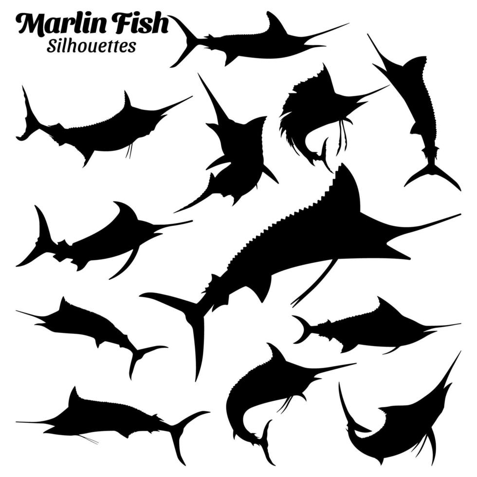 collezione impostato di Marlin pesce silhouette vettore illustrazioni.