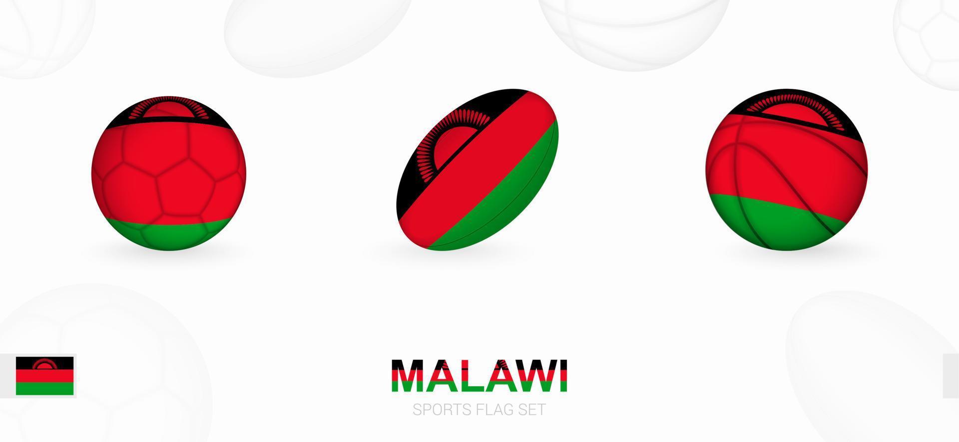 gli sport icone per calcio, Rugby e pallacanestro con il bandiera di Malawi. vettore