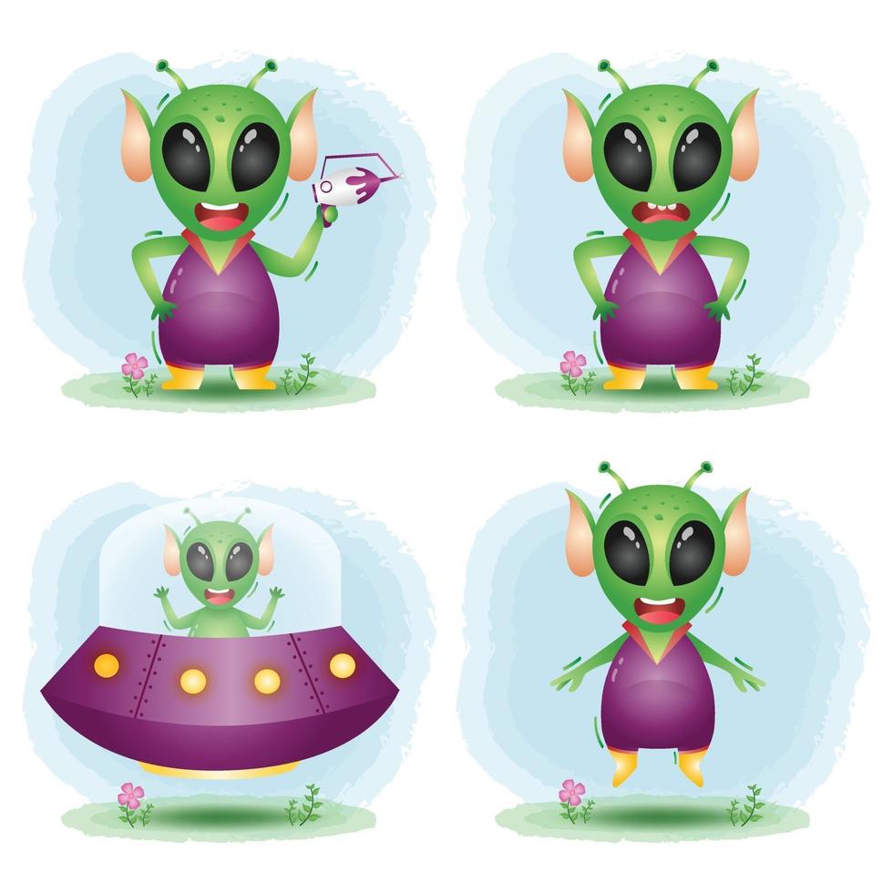 simpatici piccoli personaggi alieni vettore