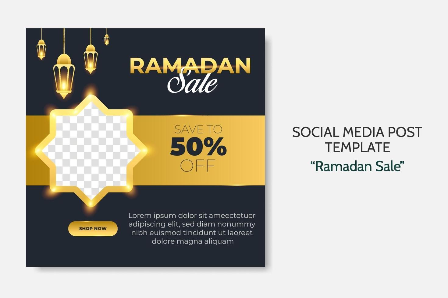 modello di post sui social media di vendita di ramadan. banner pubblicitario web per biglietto di auguri, voucher, evento islamico. vettore