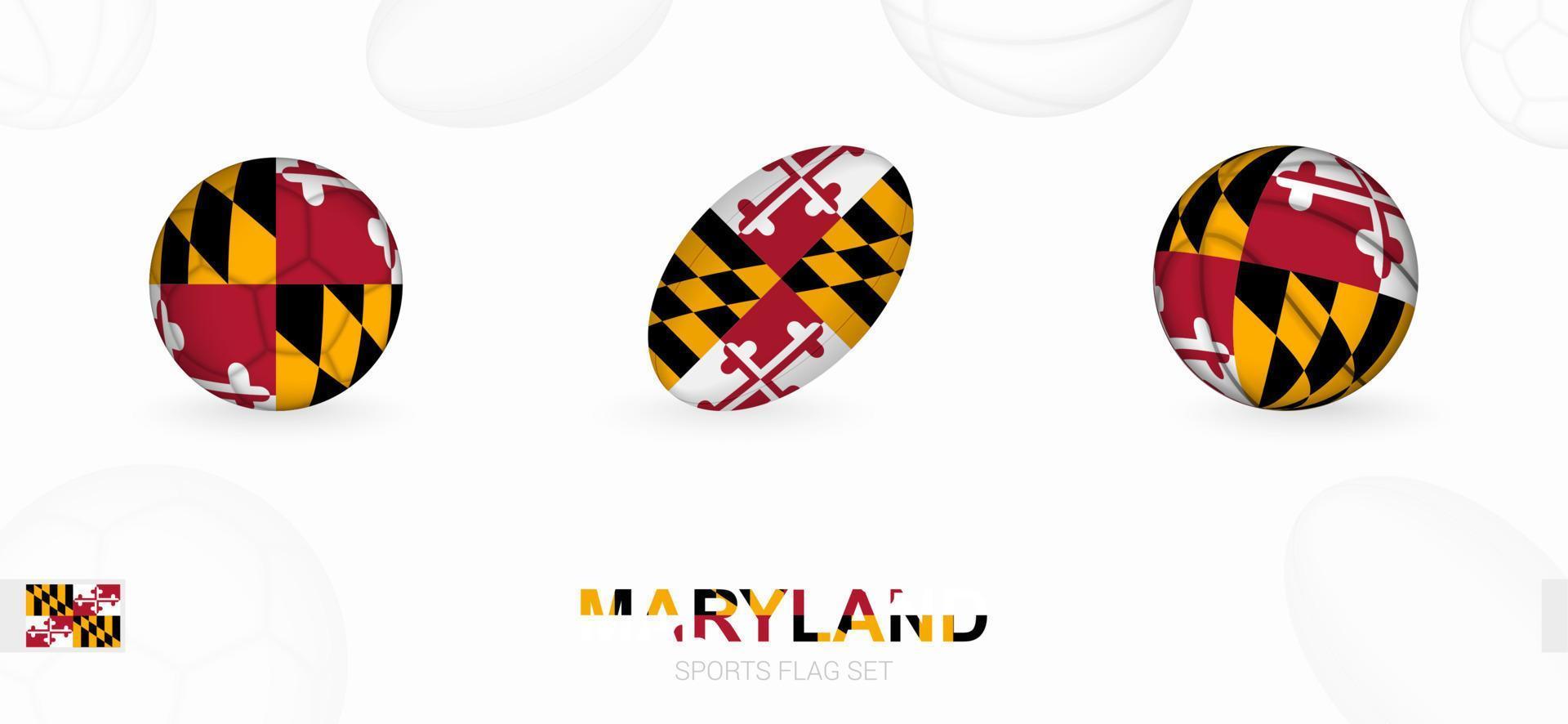 gli sport icone per calcio, Rugby e pallacanestro con il bandiera di Maryland. vettore