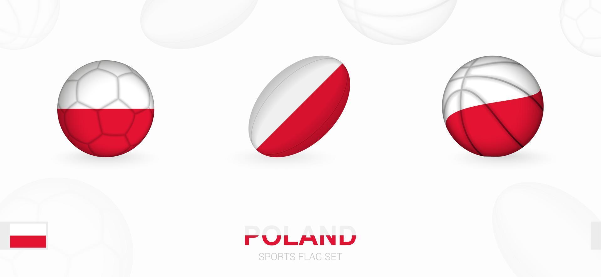 gli sport icone per calcio, Rugby e pallacanestro con il bandiera di Polonia. vettore