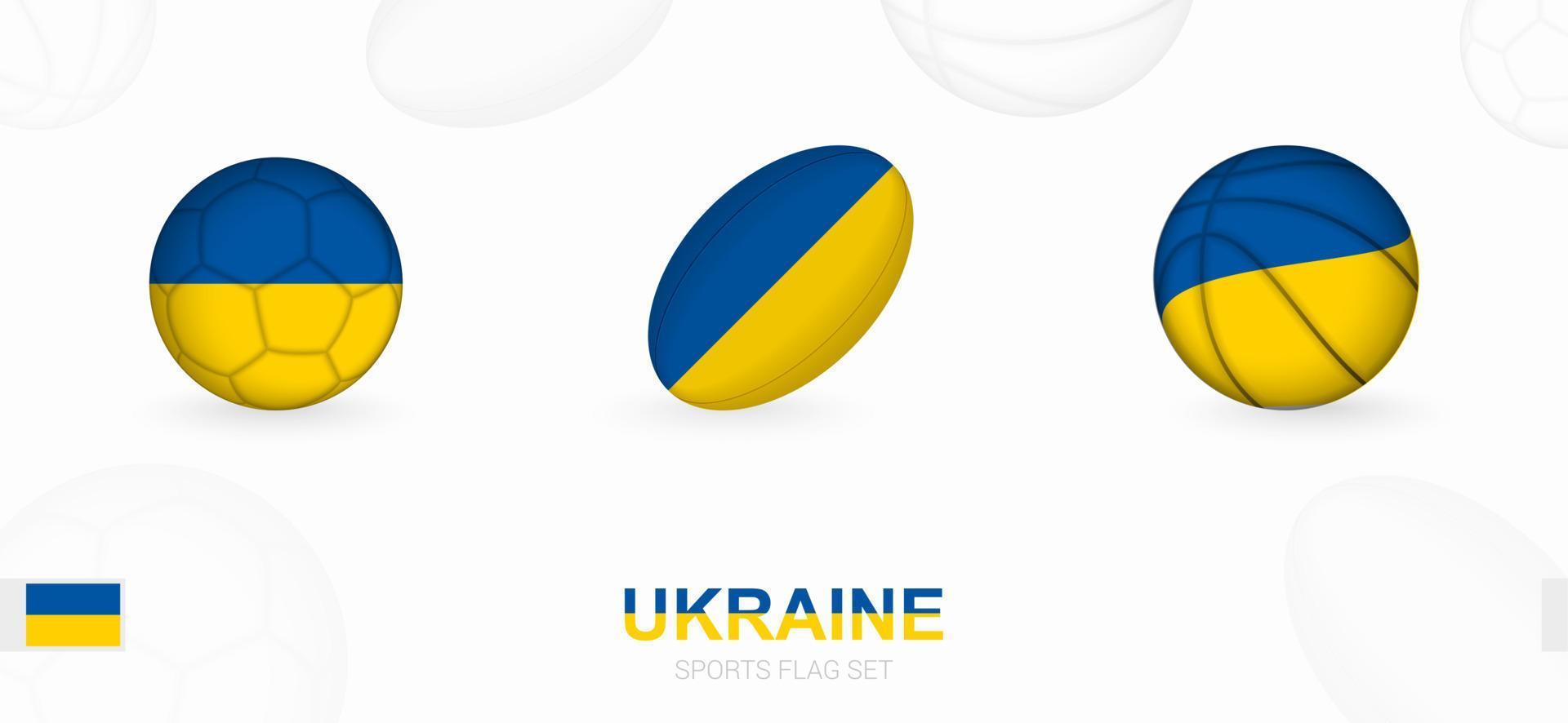 gli sport icone per calcio, Rugby e pallacanestro con il bandiera di Ucraina. vettore