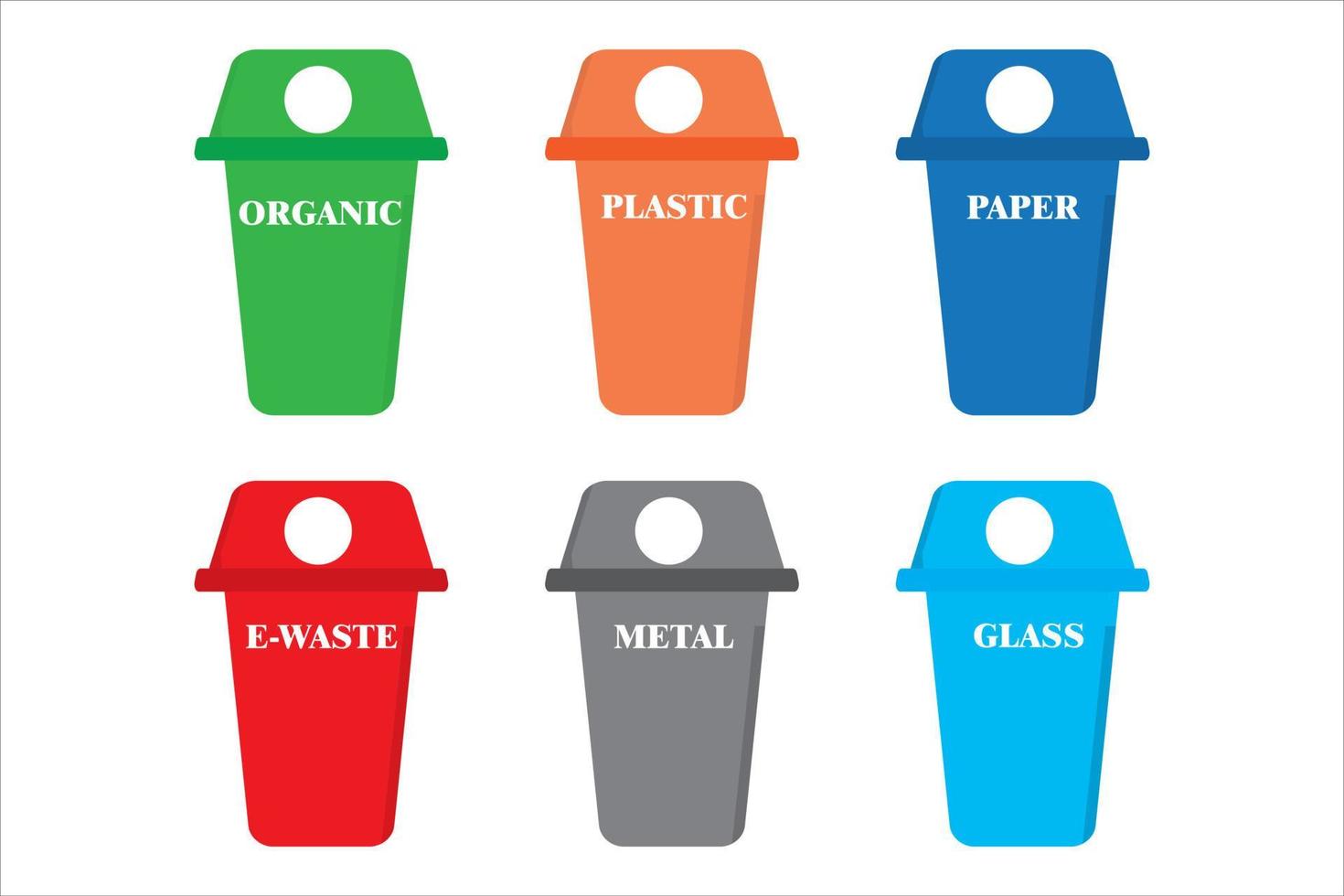 rifiuto raccolta differenziata. contenitori per organico, plastica, carta, rifiuti elettronici, metallo, bicchiere vettore
