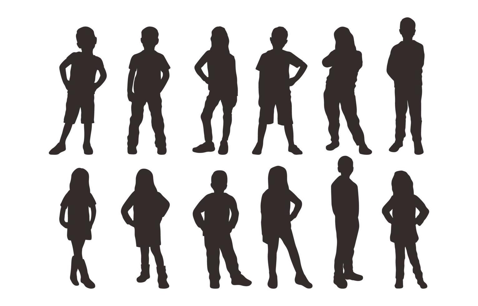 bambini in varie pose collezione silhouette vettore