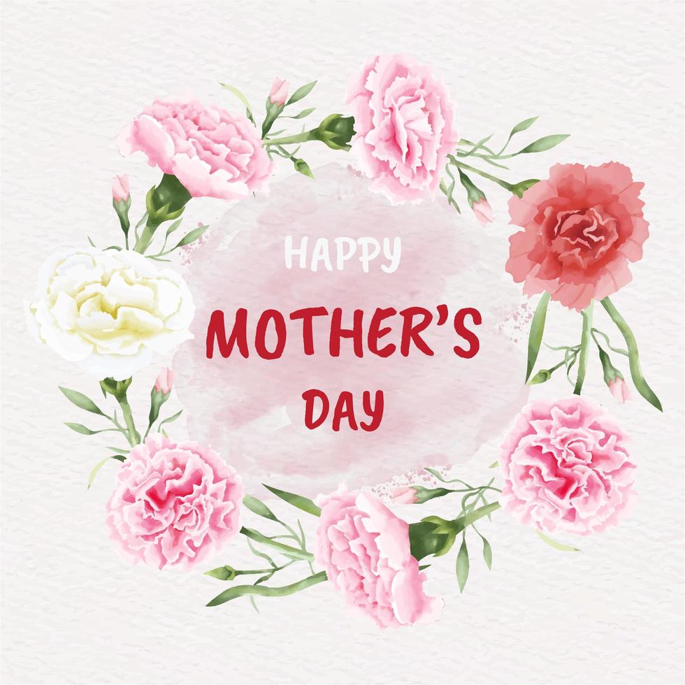 felice festa della mamma card con cornice di fiori di garofano cerchio vettore