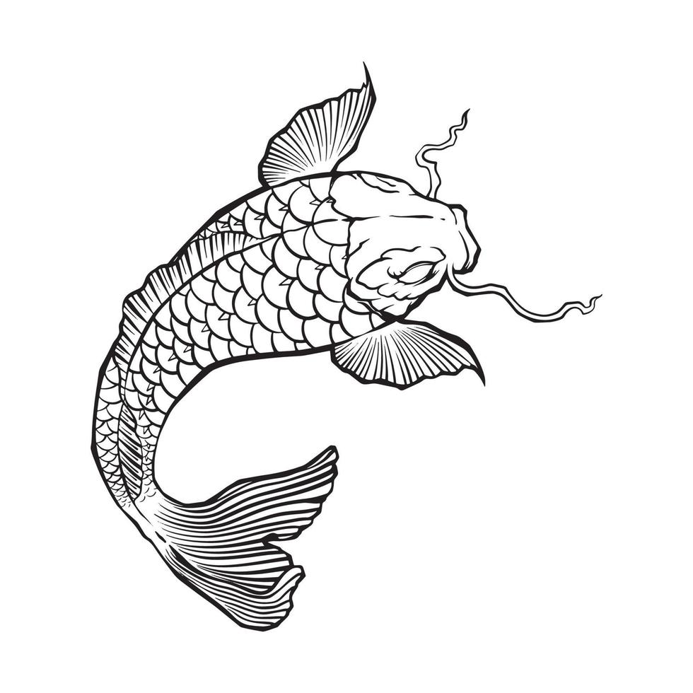 nero tatuaggio pesce, pesce rosso, koi pesce su bianca sfondo vettore
