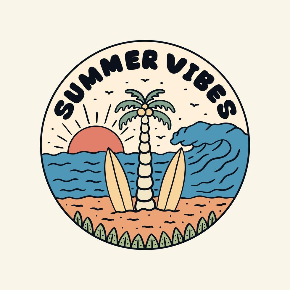 estate vibrazioni con il Noce di cocco e gemello tavola da surf design per maglietta, distintivo, etichetta, eccetera per design maglietta, distintivo, etichetta, eccetera vettore
