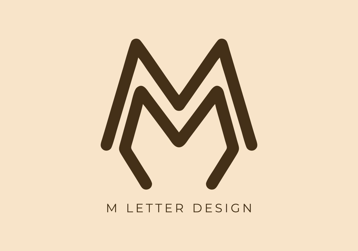 unico mono linea design di m iniziale lettera vettore