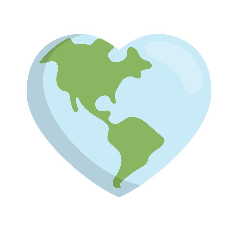 cuore sagomato pianeta terra icona. Salva il mondo. eco amichevole ambientale Messaggio. amore. carta geografica centrato nel America. vettore