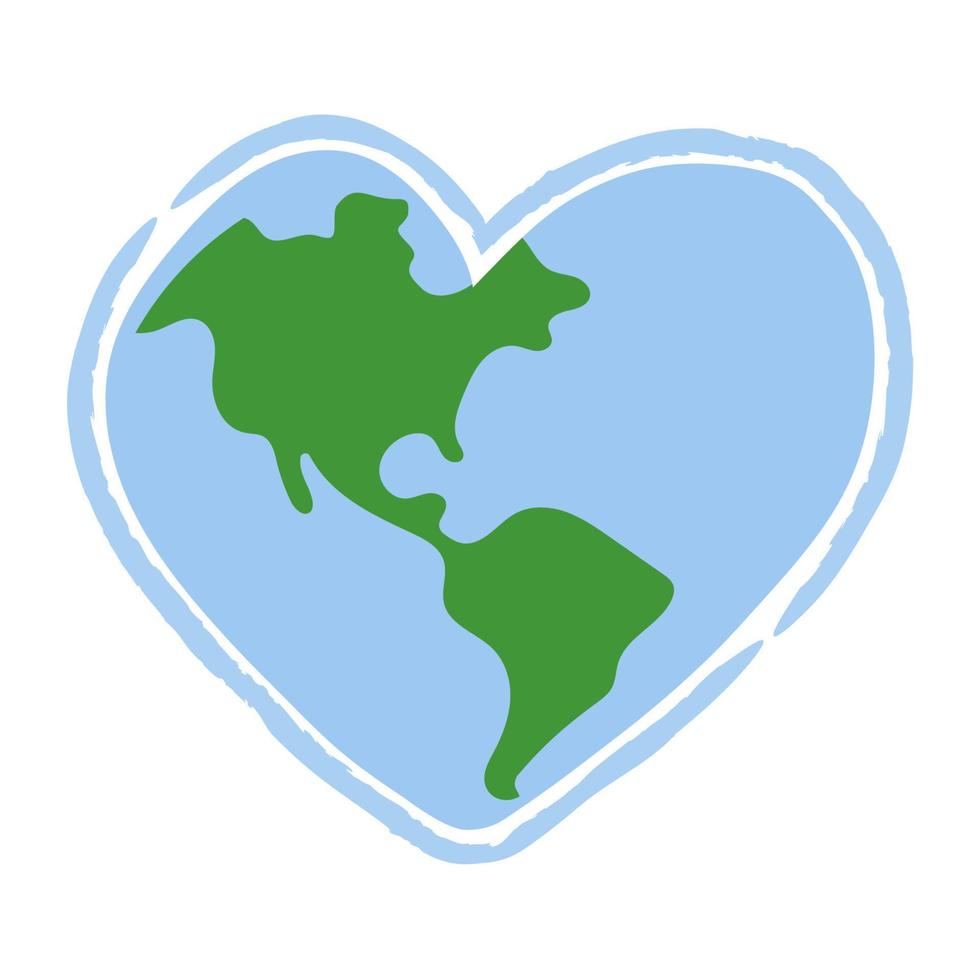 cuore sagomato pianeta terra icona. Salva il mondo. eco amichevole ambientale Messaggio. amore. carta geografica centrato nel America. vettore