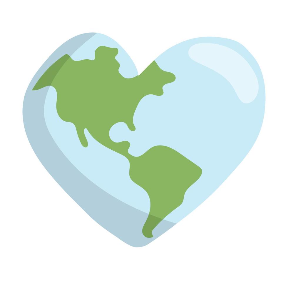 cuore sagomato pianeta terra icona. Salva il mondo. eco amichevole ambientale Messaggio. amore. carta geografica centrato nel America. vettore