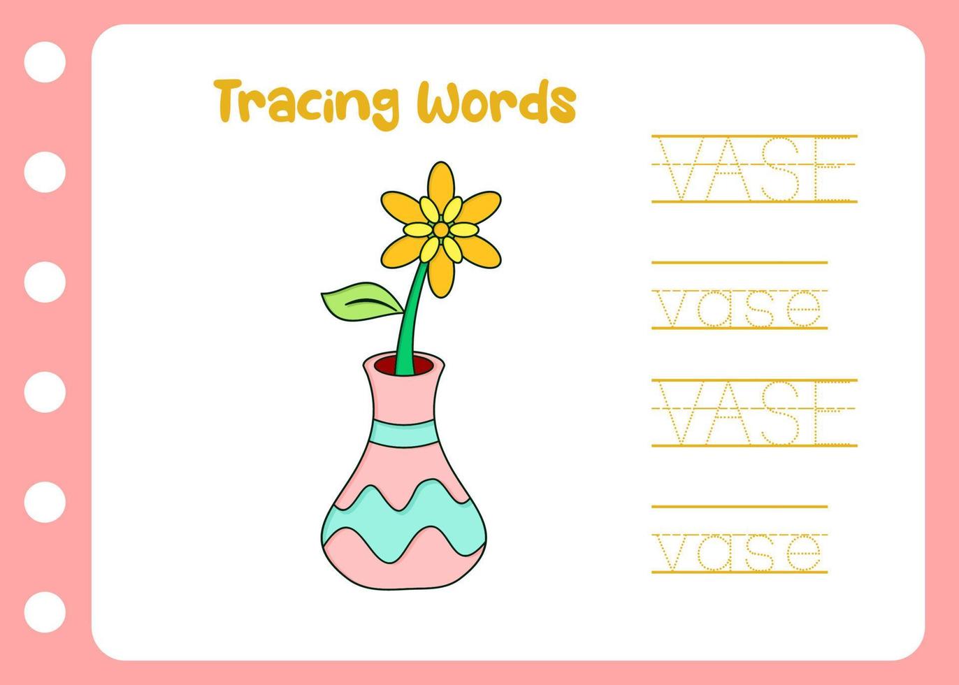 tracciare il parola di vaso bambini apprendimento tracciato vettore