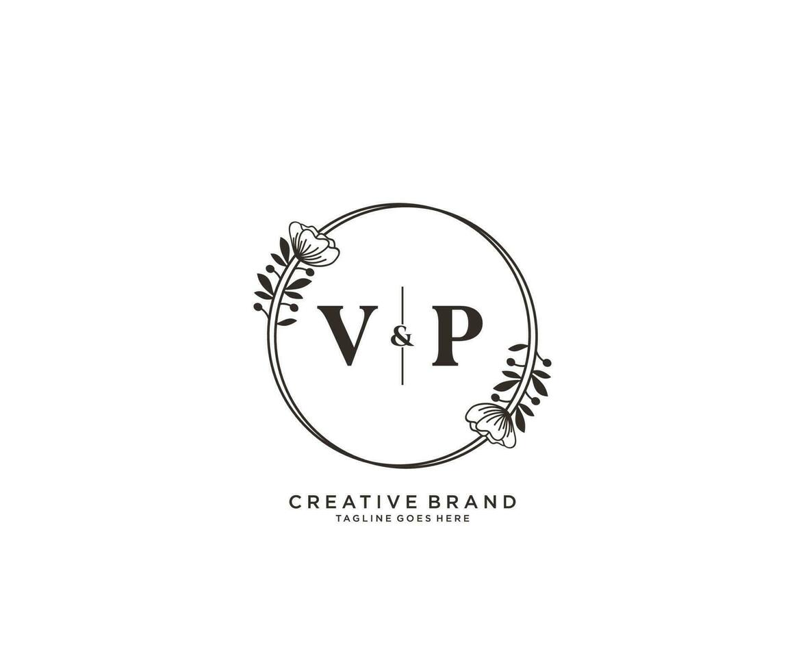 iniziale vp lettere mano disegnato femminile e floreale botanico logo adatto per terme salone pelle capelli bellezza boutique e cosmetico azienda. vettore