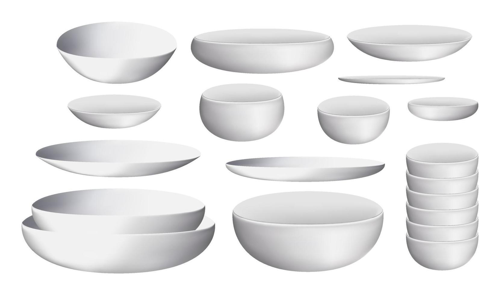 ciotola e piatti in ceramica bianca vettore
