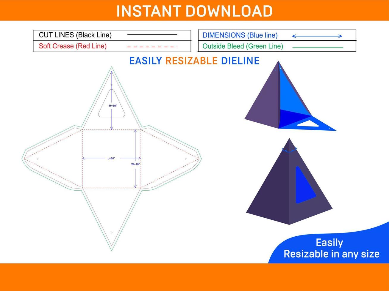 favore scatola o piramide regalo scatola piazza dimensione Dieline modello e 3d scatola scatola Dieline e 3d scatola vettore