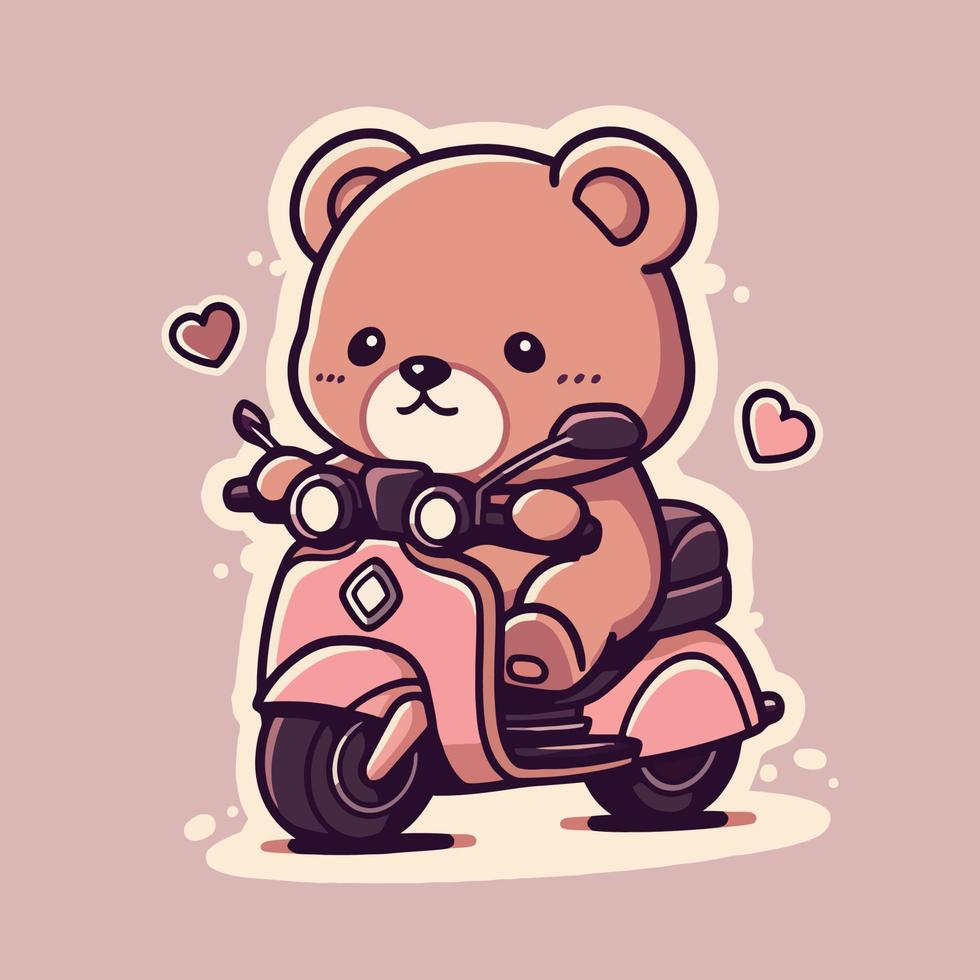 un' orsacchiotto orso su un' scooter con cuori su esso vettore