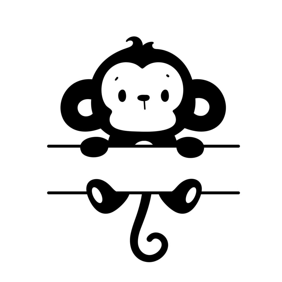 silhouette di un' cattivo poco scimmia carino animale cartoni animati per bambini vettore