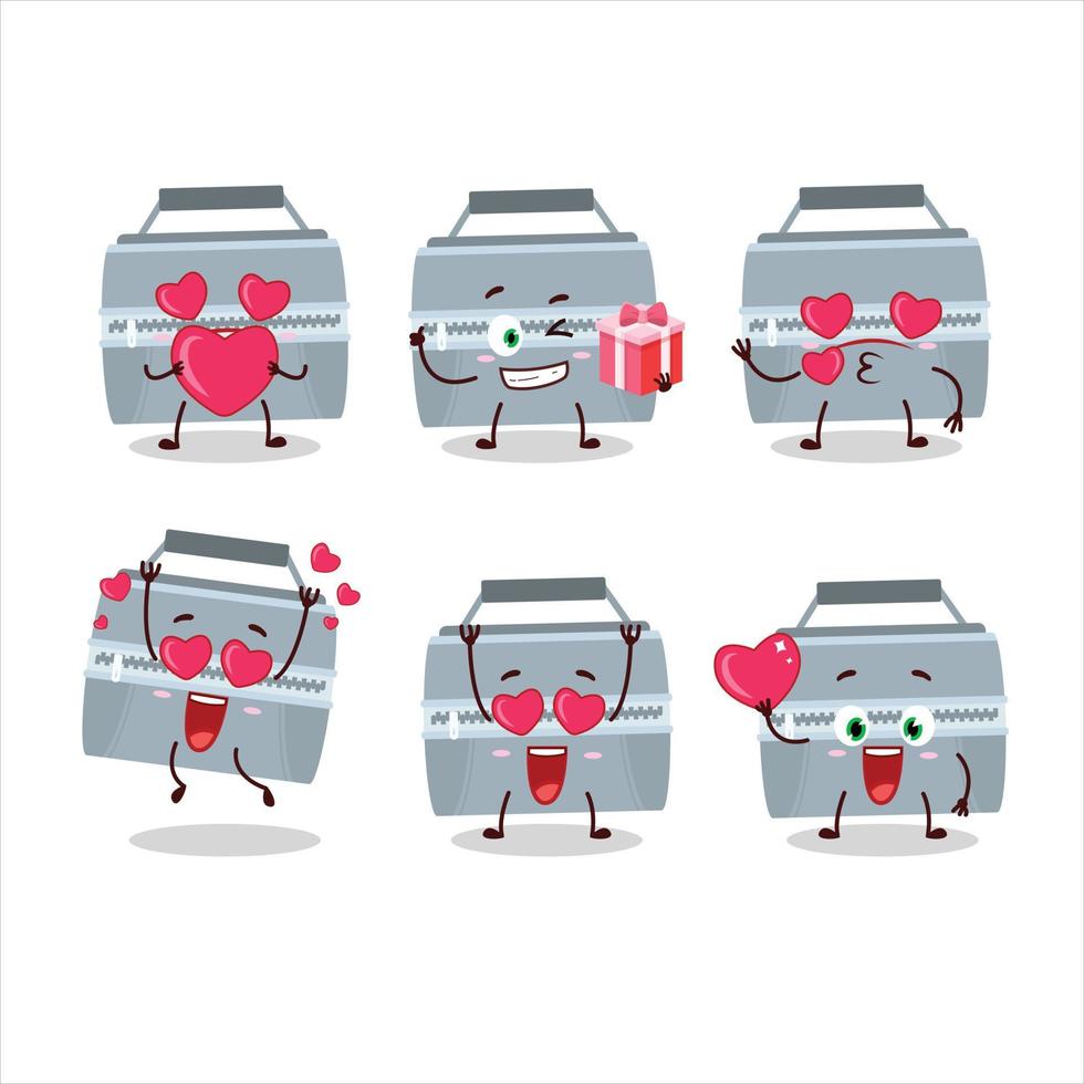 grigio pranzo scatola cartone animato personaggio con amore carino emoticon vettore