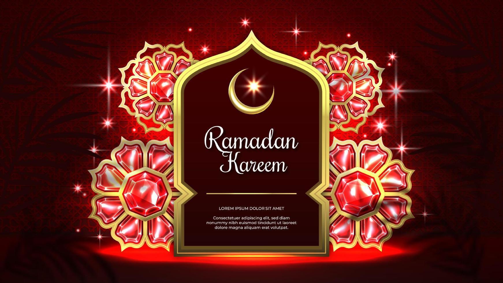 Ramadan kareem con scintillante rosso cristallo ornamenti vettore