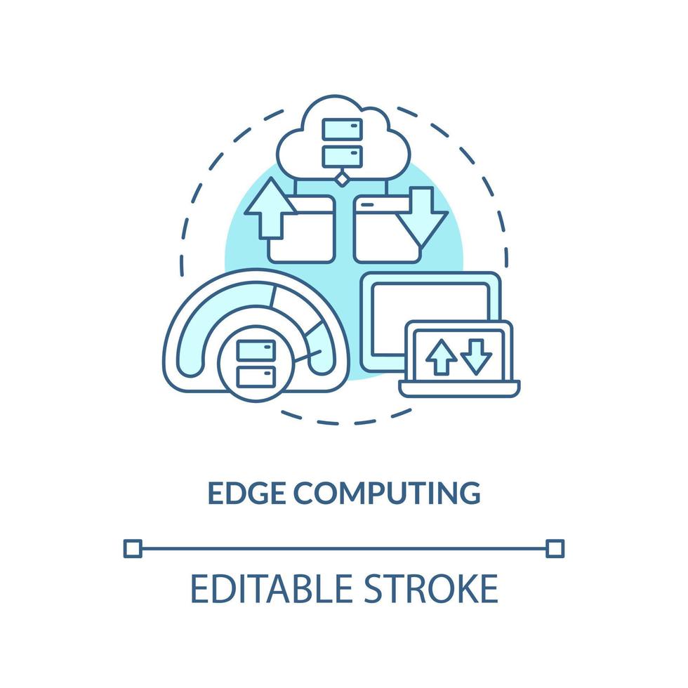 bordo calcolo turchese concetto icona. Più veloce dati trasmissione. metaverso tecnologia astratto idea magro linea illustrazione. isolato schema disegno. modificabile ictus vettore