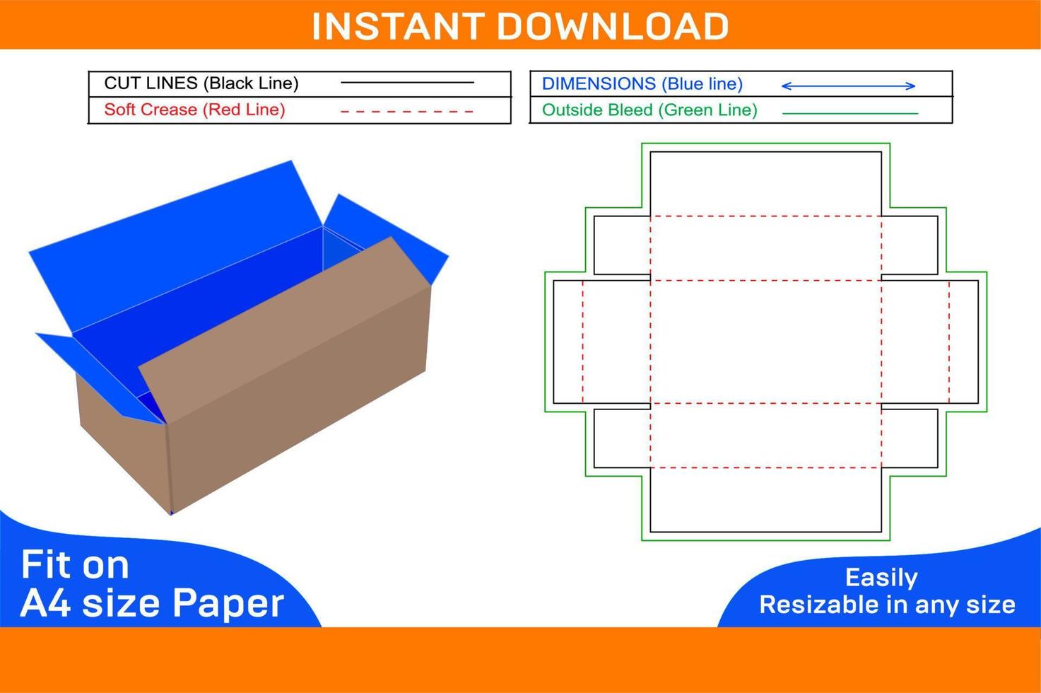 ondulato pieghevole scatola Dieline modello e 3d scatola deisgn scatola Dieline e 3d scatola vettore