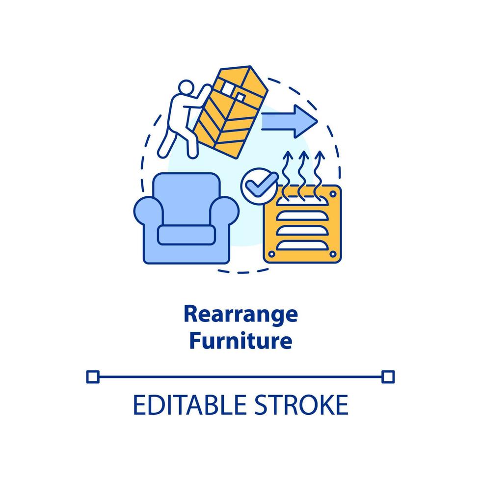 riorganizzare mobilia concetto icona. efficace appartamento disposizione. Ottimizzare flusso d'aria astratto idea magro linea illustrazione. isolato schema disegno. modificabile ictus vettore