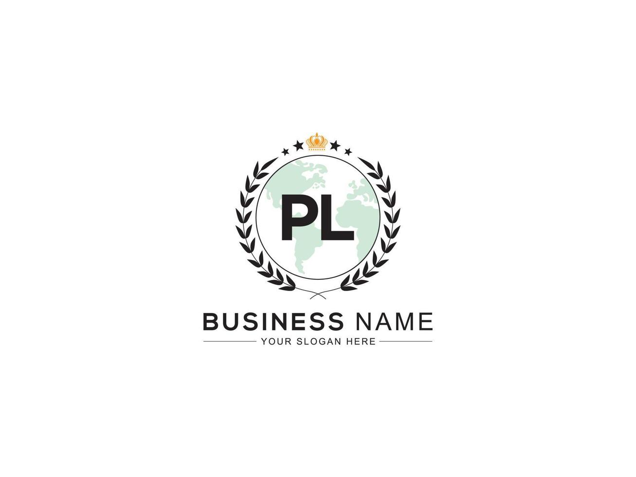 minimalista pl logo icona, creativo pl lusso corona lettera logo design vettore