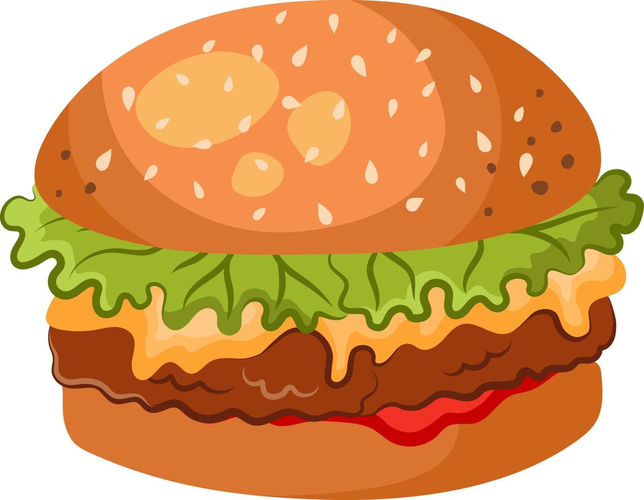 hamburger al formaggio illustrazione nel cartone animato stile. Perfetto per veloce cibo consegna menu e bar manifesti. vettore