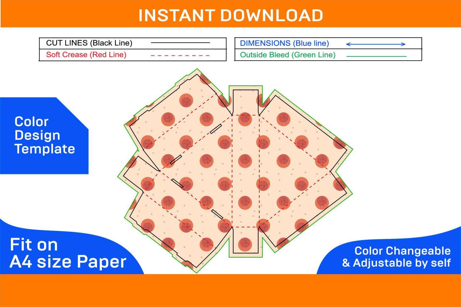 triangolo Pizza scatola o regalo scatola, cibo confezione scatola Dieline modello e 3d vettore file colore design modello