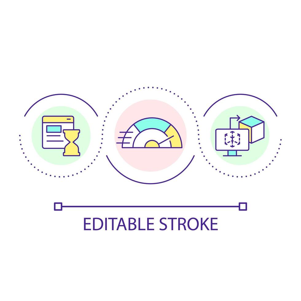 UX design processi tempo ottimizzazione ciclo continuo concetto icona. familiarità principio. utente Esperienza astratto idea magro linea illustrazione. isolato schema disegno. modificabile ictus vettore