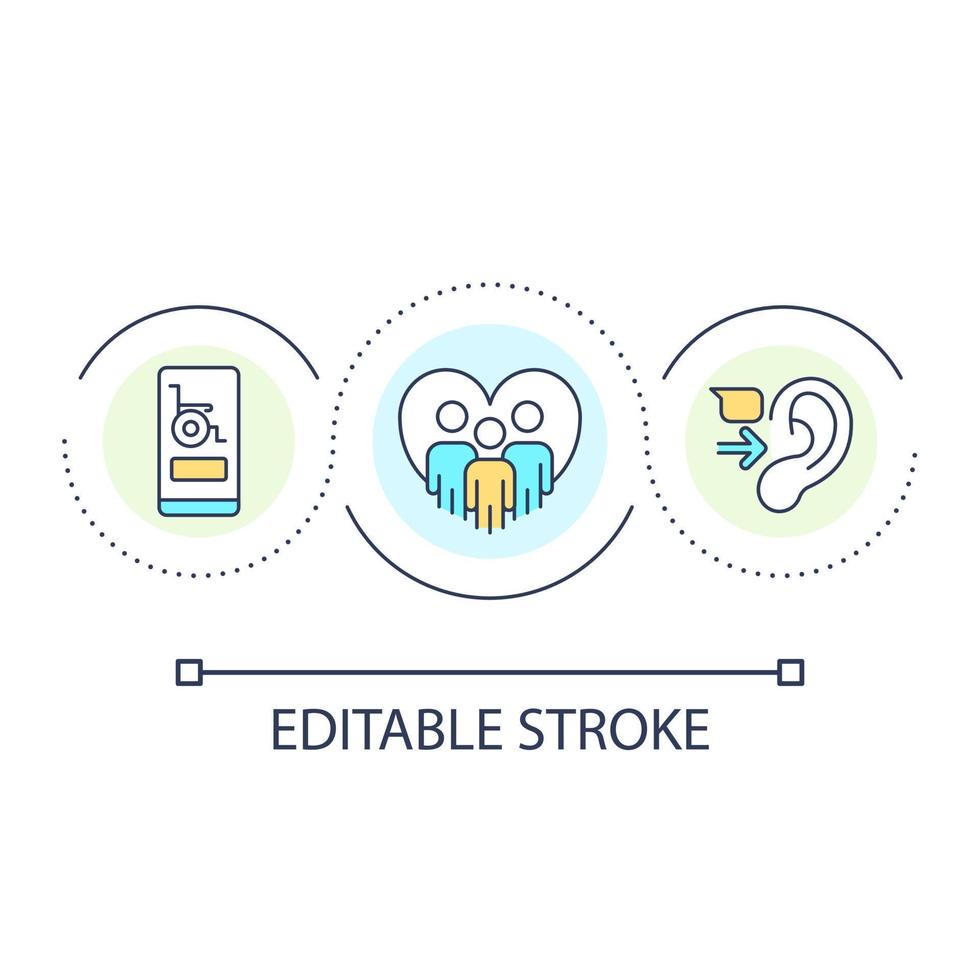 ragnatela prodotti per utenti con disabilità ciclo continuo concetto icona. rimozione ostacoli. UX design principio astratto idea magro linea illustrazione. isolato schema disegno. modificabile ictus vettore