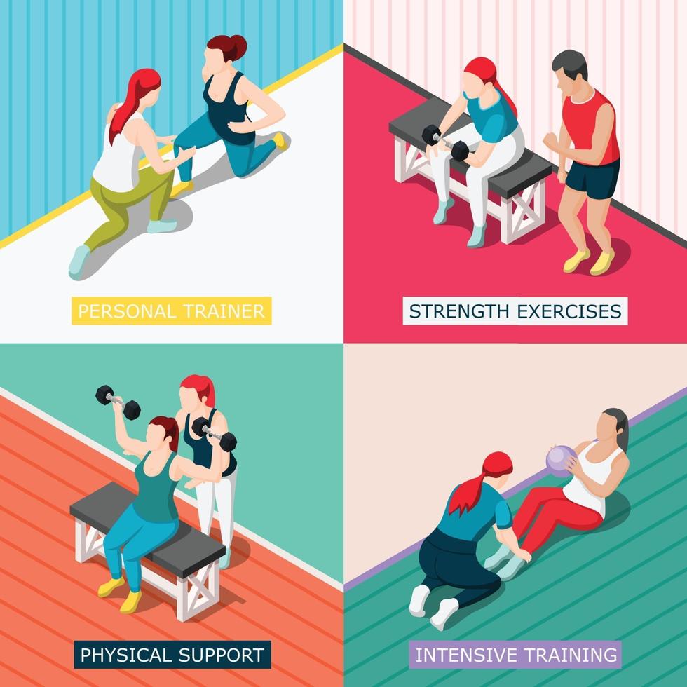 personal sport trainer 2x2 design concept illustrazione vettoriale