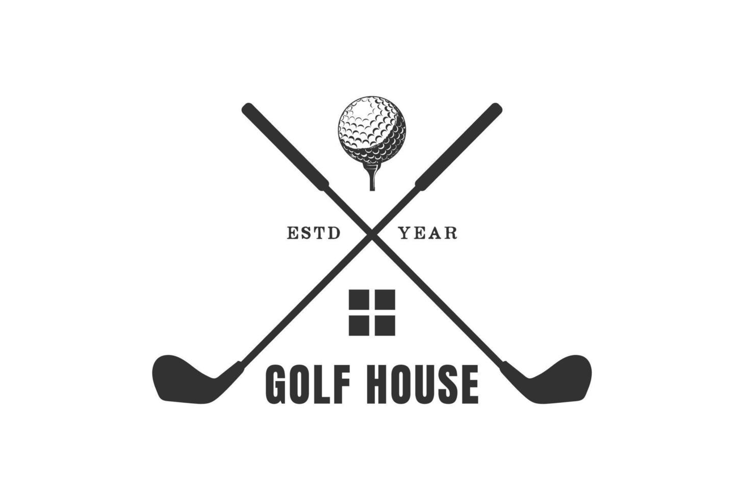 Vintage ▾ retrò attraversato bastone golf palla tee con Casa per formazione corso sport club logo design vettore