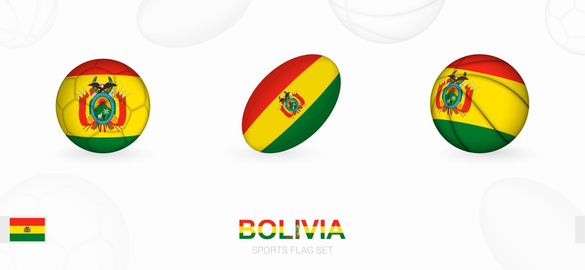 gli sport icone per calcio, Rugby e pallacanestro con il bandiera di Bolivia. vettore