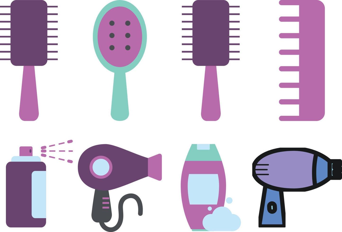 capelli salone icone impostare. spazzola per capelli, shampoo, capelli asciugatrice, pettini. vettore illustrazione