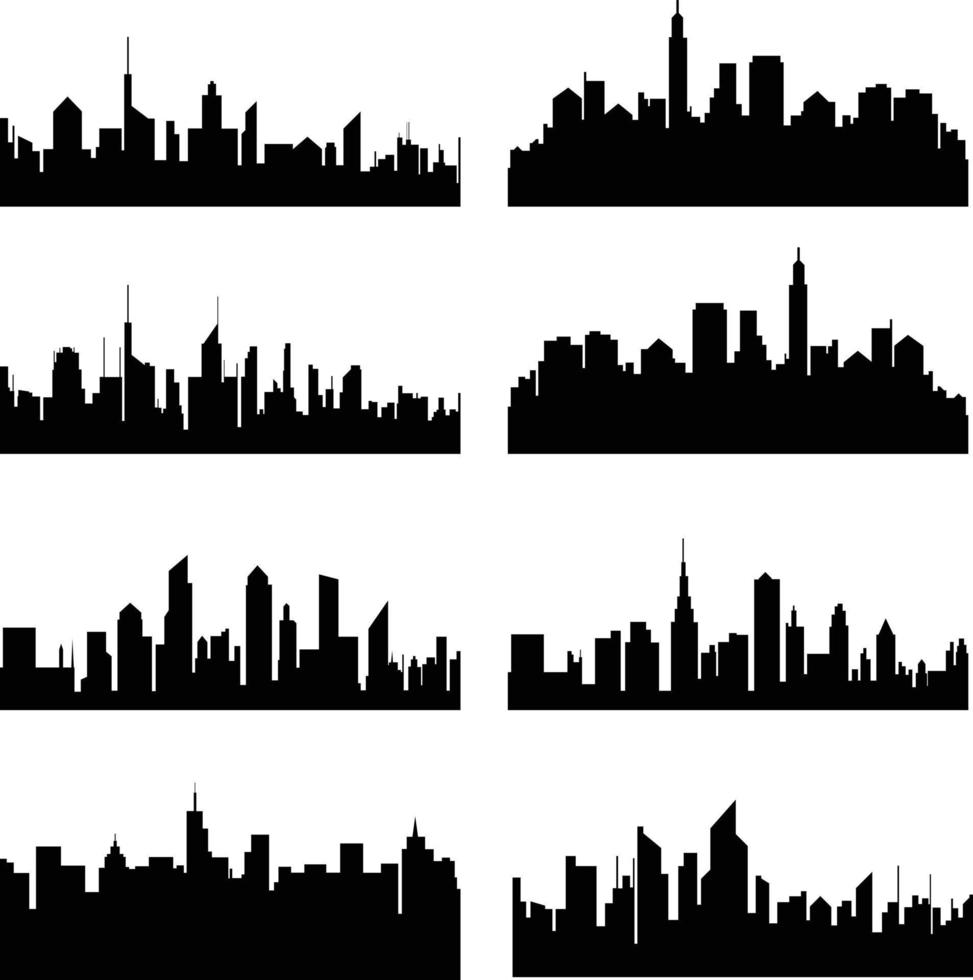 moderno città fuga silhouette vettore collezione. urbano paesaggio urbano sagome vettore illustrazione