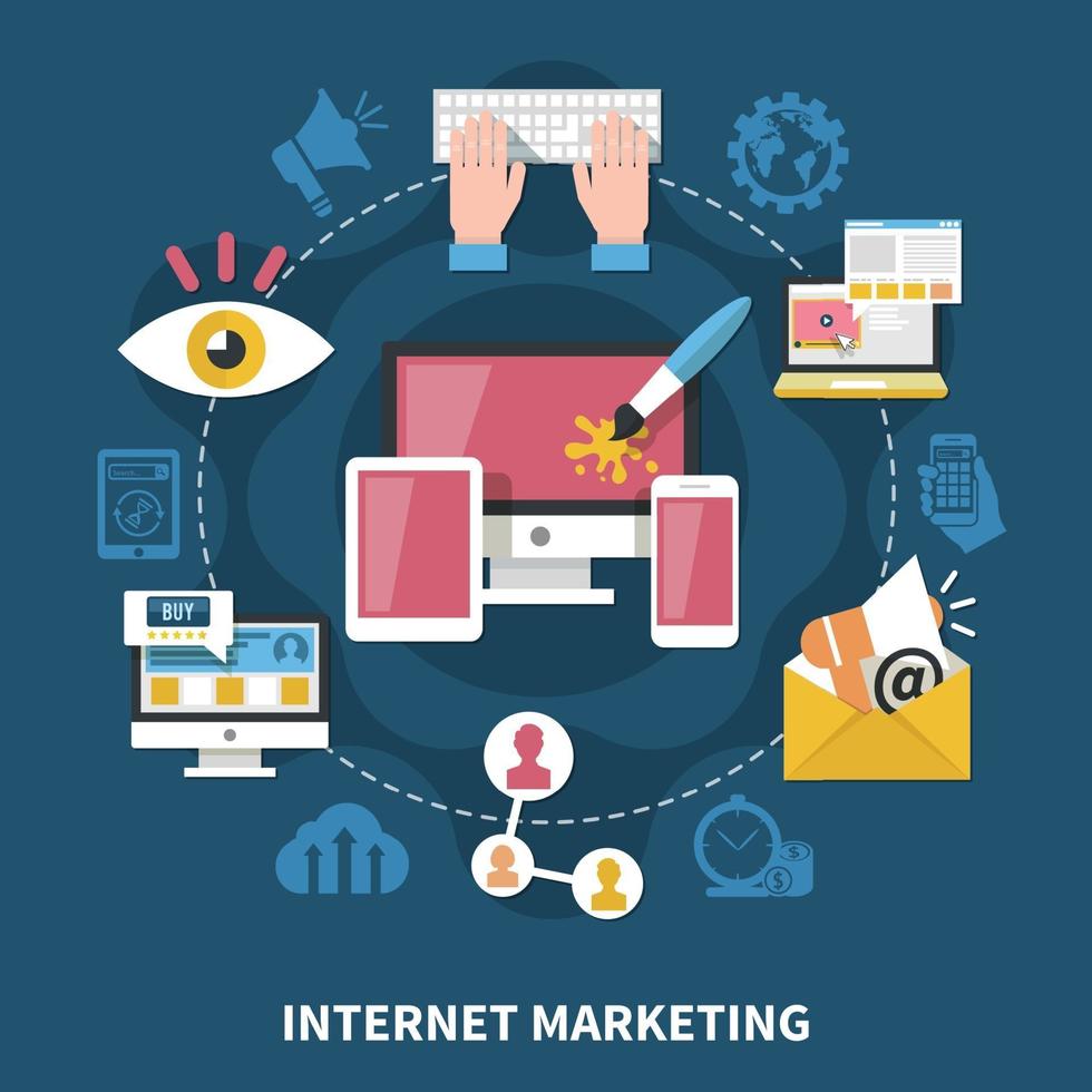 illustrazione vettoriale di composizione di marketing online