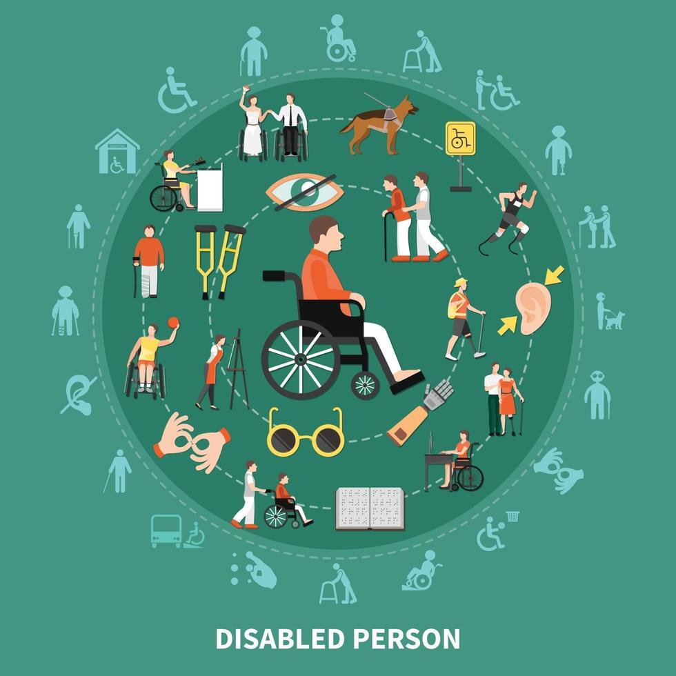 illustrazione rotonda di vettore della composizione della persona disabile