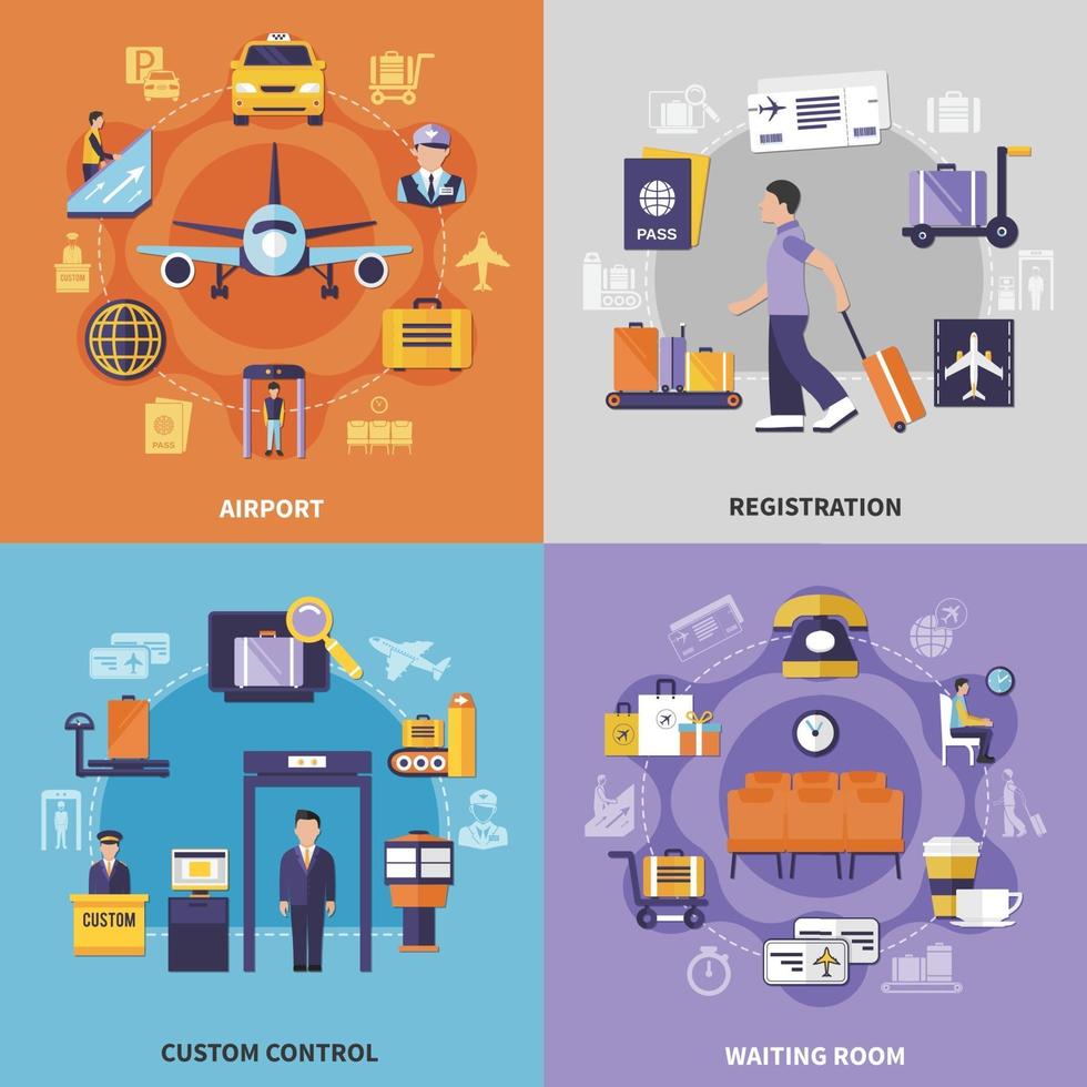 set di icone di aeroporto 2x2 vettore