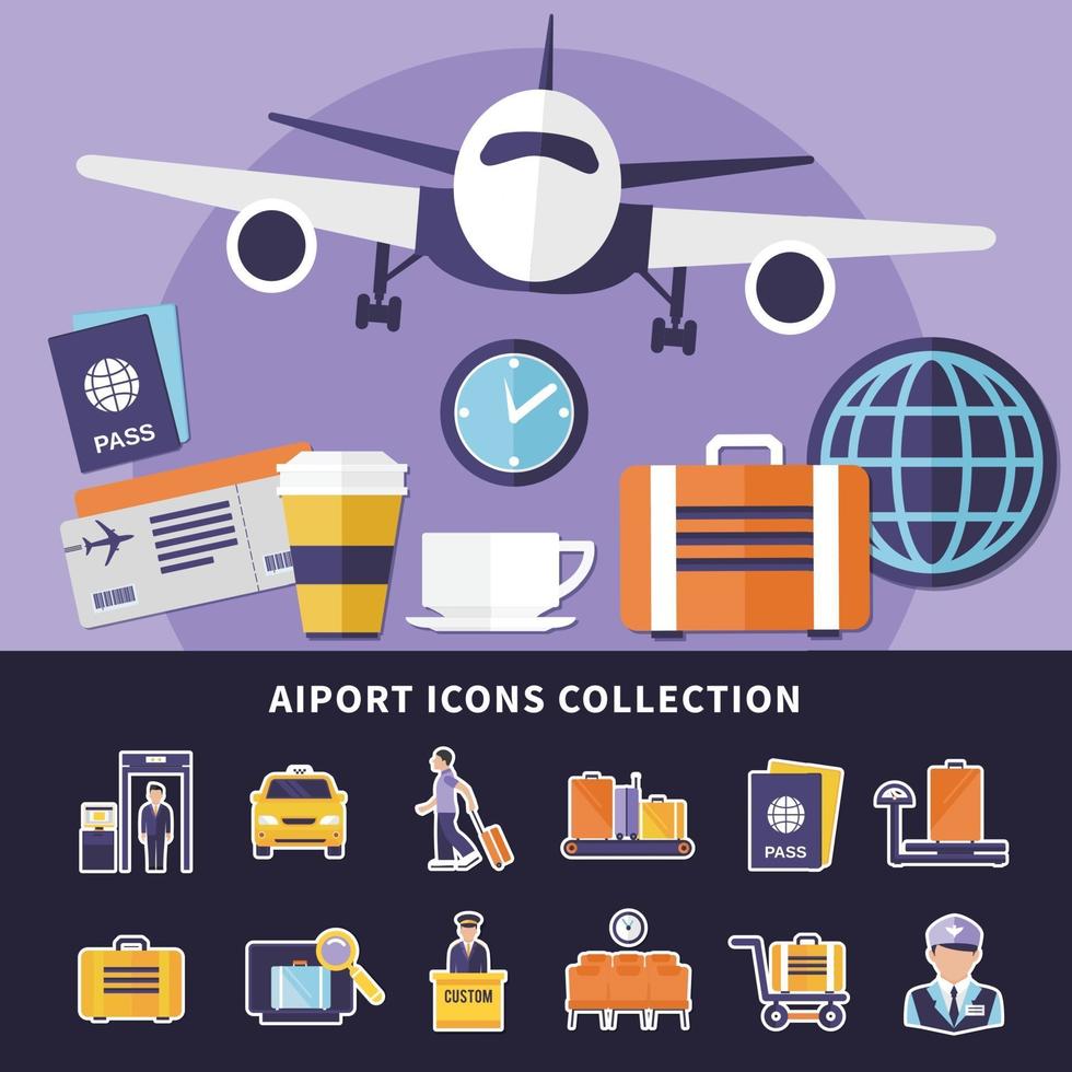collezione di icone di aeroporto vettore