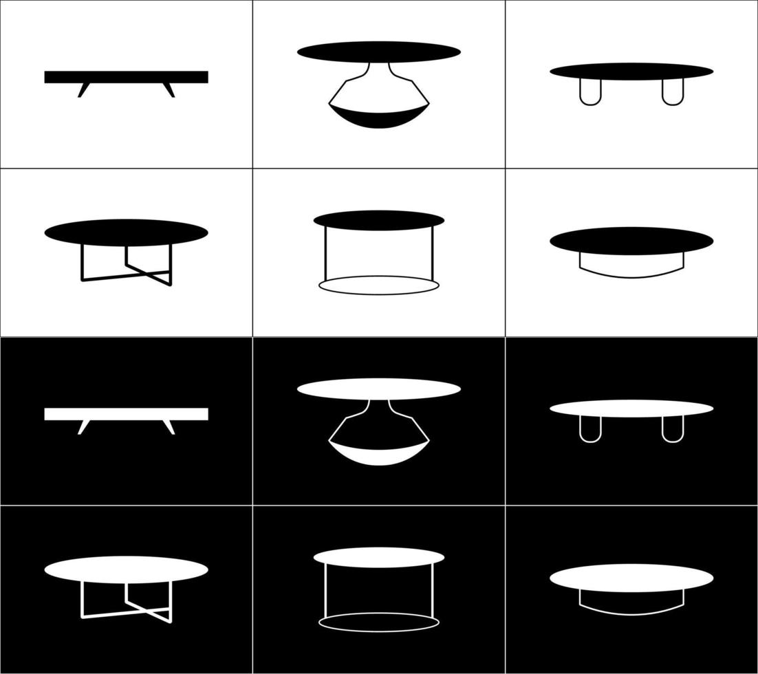 caffè tavolo icone impostato su nero e bianca sfondo. mobilia schema icone impostare. vettore