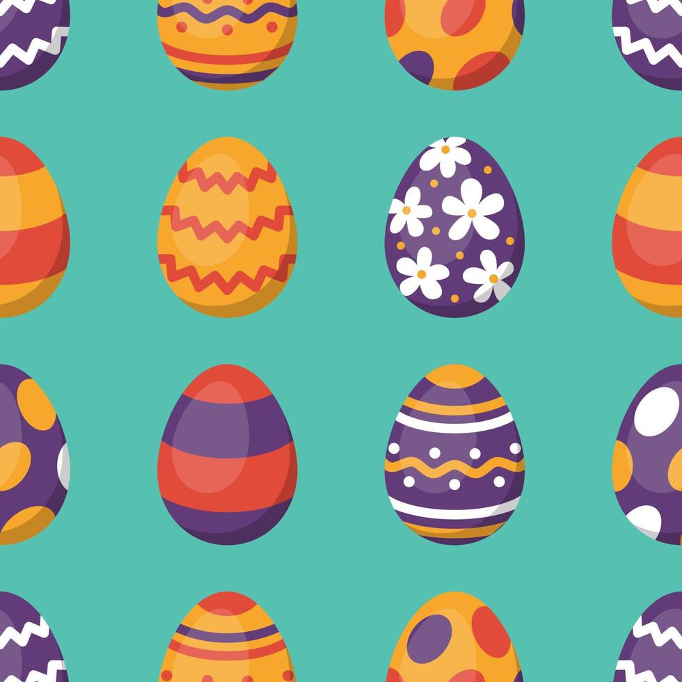 vettore Pasqua senza soluzione di continuità modello. Pasqua uova nel piatto design su verde sfondo. uovo caccia.