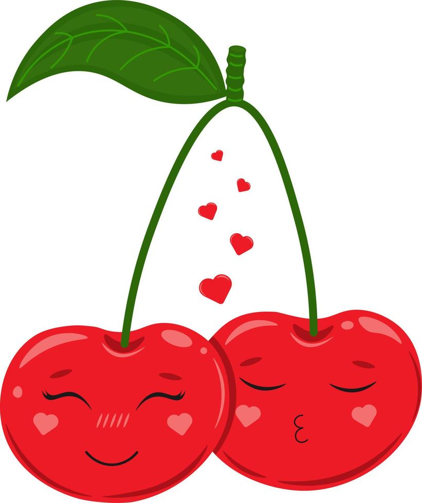 illustrazione di un' paio di ciliegia frutti di bosco nel amore. illustrazione per San Valentino giorno. carino ciliegia frutti di bosco con cuori vettore