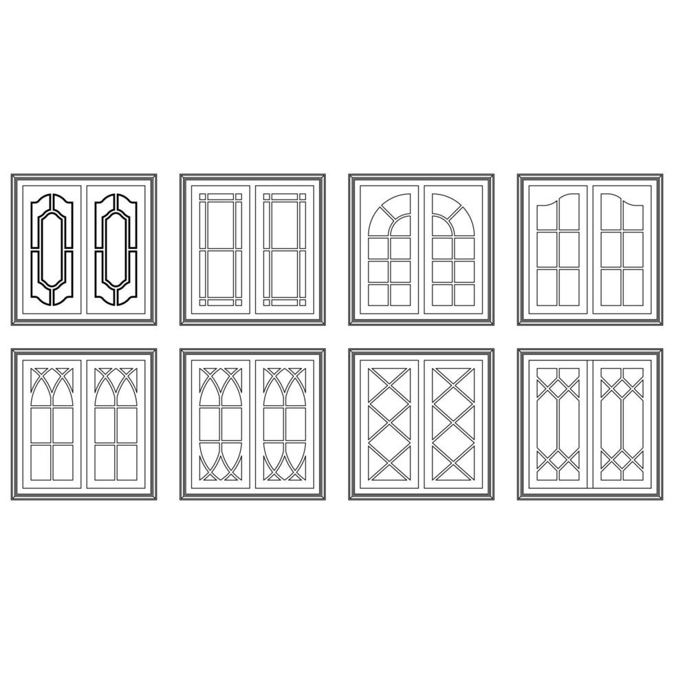 classico finestre impostato grafico nero bianca isolato schizzo illustrazione vettore