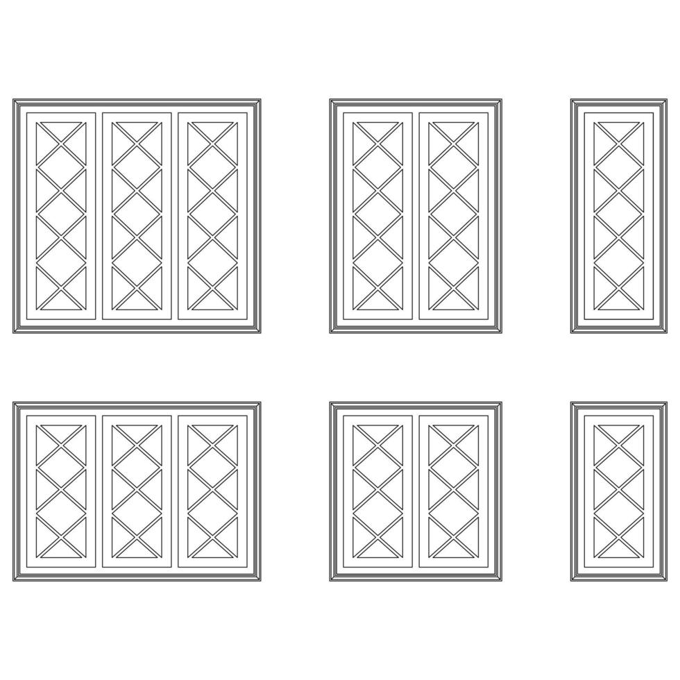 classico finestre impostato grafico nero bianca isolato schizzo illustrazione vettore