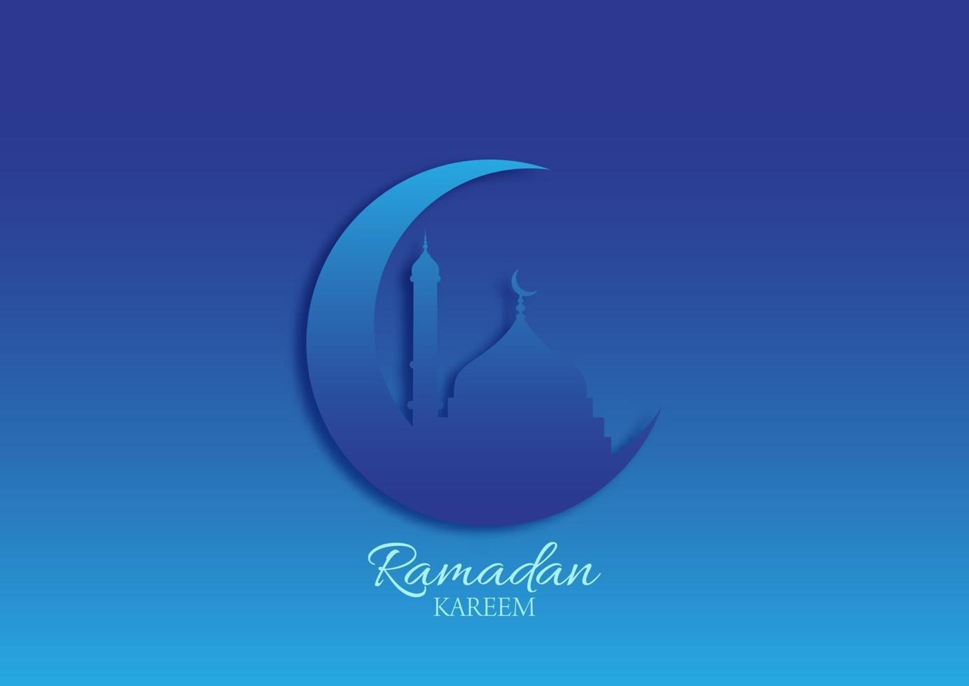 sfondo minimal ramadan kareem con mezzaluna e moschea vettore