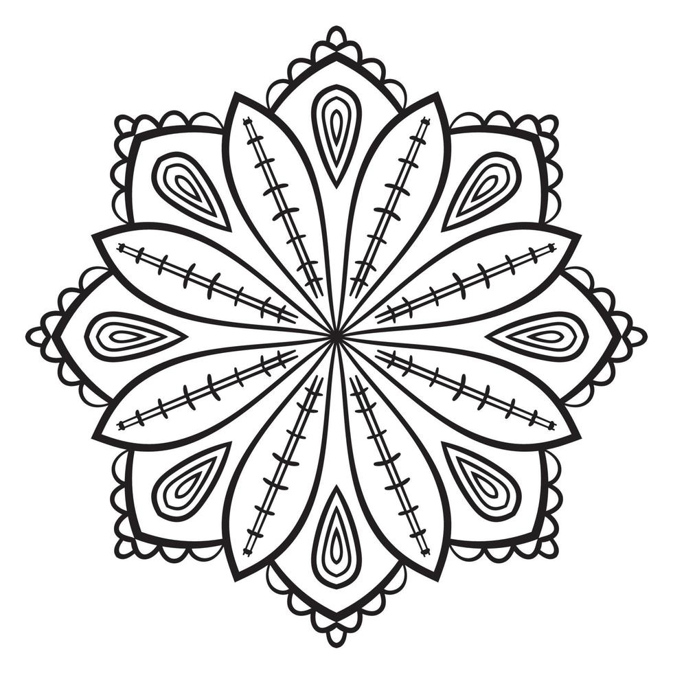 mandala di fiori di contorno nero. doodle elemento decorativo rotondo per libro da colorare isolato su sfondo bianco. cerchio geometrico floreale. vettore