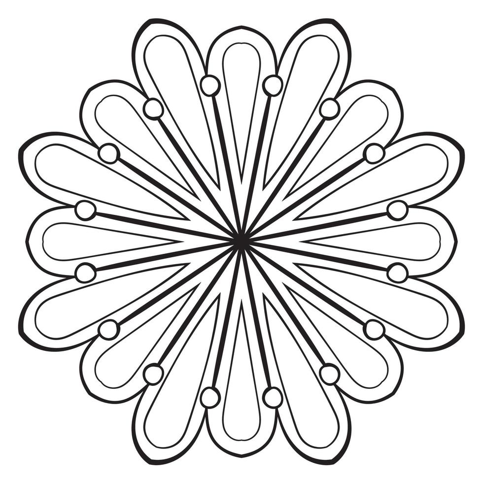 mandala di fiori di contorno nero. doodle elemento decorativo rotondo per libro da colorare isolato su sfondo bianco. cerchio geometrico floreale. vettore